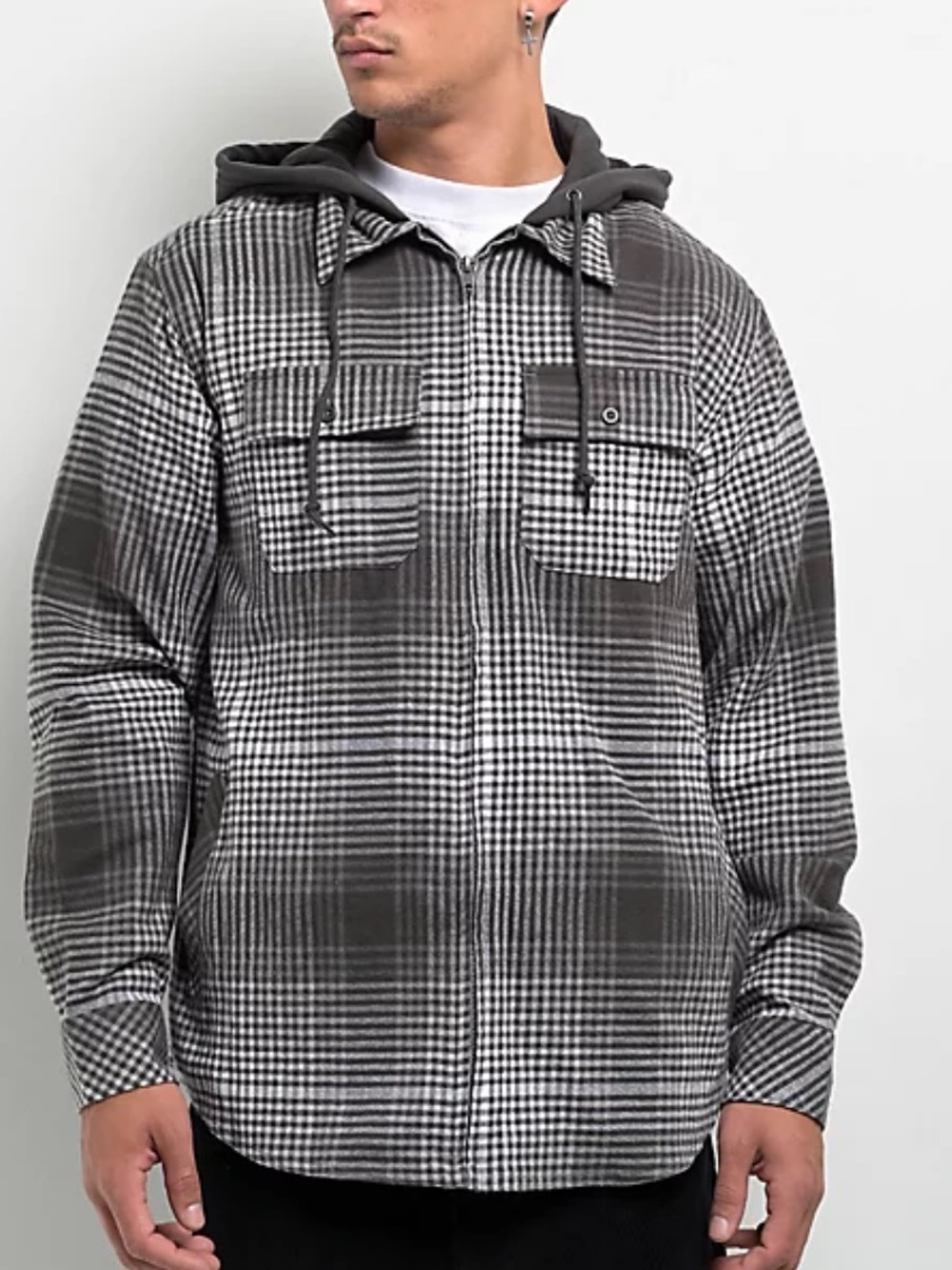 Empyre Grey & Black Flannel Hooded Zip Jacket Size Large Cotton NWT Men’s